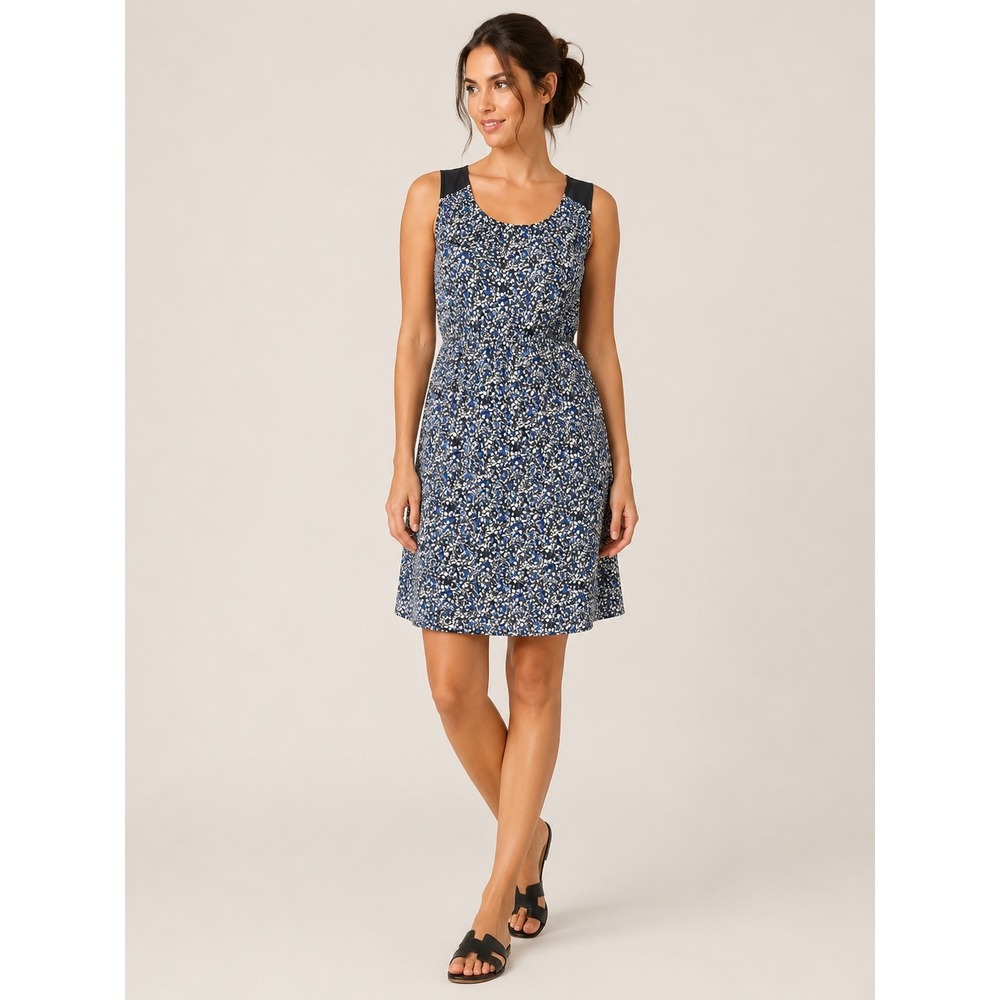 Broadway & Broome Women 4 Blue Silk Abstract Floral Sheer Back Mini Dress Boho